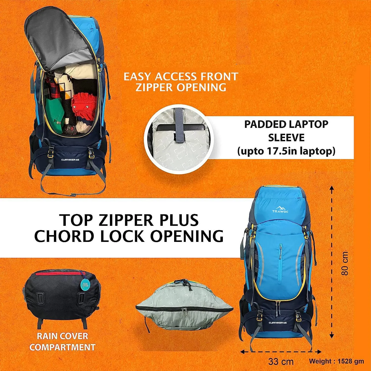 CLIFFHIKER-65 Rucksack - Skyblue