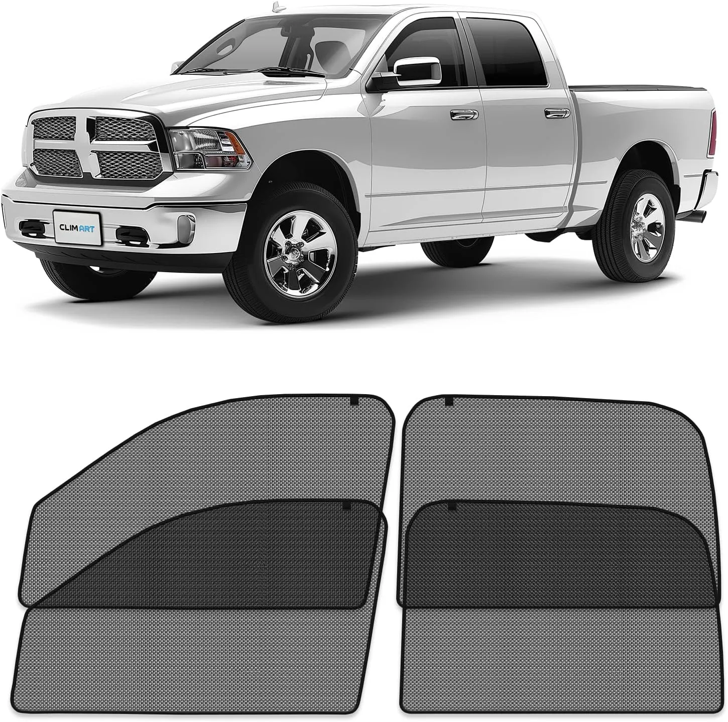CLIM ART Magnetic Car Window Shades for Dodge RAM 1500 2009-2018 Crew Cab – Custom-Fit Sun Blocker Curtains, Side Window Covers, Essential Car Accessories for Camping, Privacy Protection - MS0091