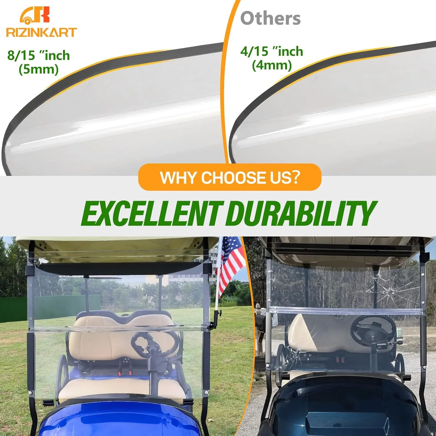 Club Car Precedent Windshield,Customize 5MM Thicken Windshield Replacement Fits Golf Cart Precedent 2004 ,Tempo 2017 ,Onward 2017 , Impact-Resistant/UV-Protected/Easy-Install Foldable Clear Windshield