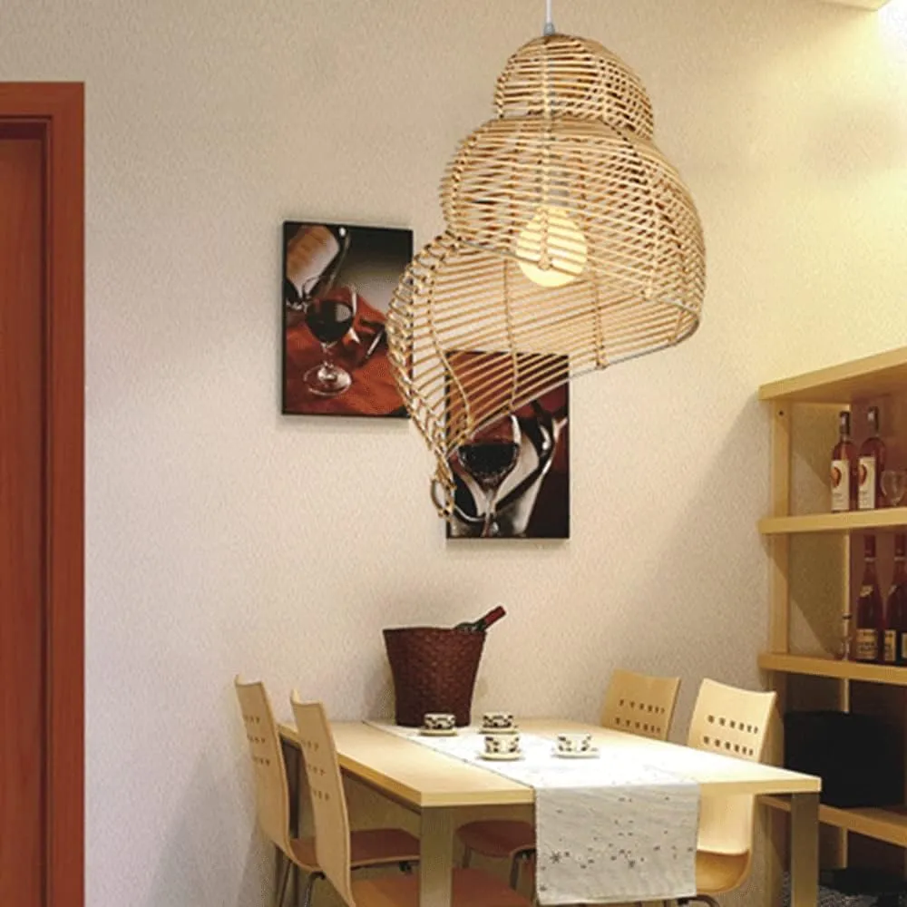 Coastal Conch Pendant Lights Personality Wicker Rattan Pendant Light Tropical Romantic Basket Hanging Lamp Hollow Revolving Vine Chandelier Lamps for Kitchen Island Dining Corridor Teahouse