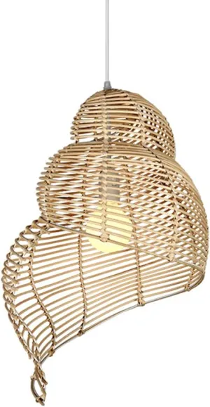 Coastal Conch Pendant Lights Personality Wicker Rattan Pendant Light Tropical Romantic Basket Hanging Lamp Hollow Revolving Vine Chandelier Lamps for Kitchen Island Dining Corridor Teahouse