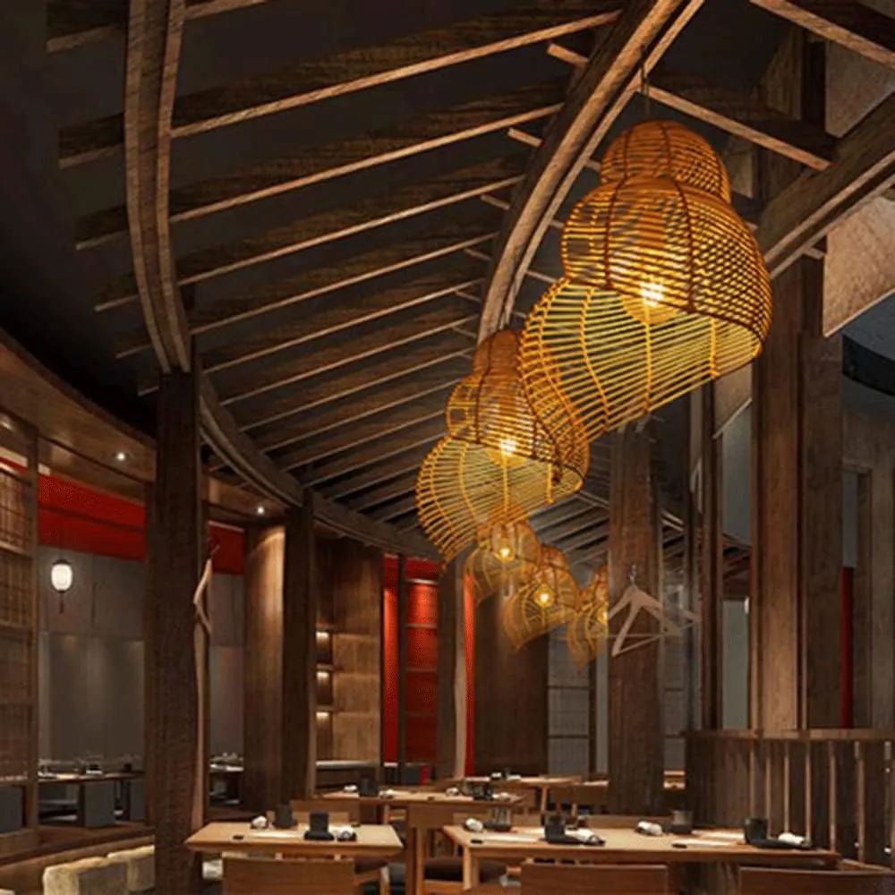 Coastal Conch Pendant Lights Personality Wicker Rattan Pendant Light Tropical Romantic Basket Hanging Lamp Hollow Revolving Vine Chandelier Lamps for Kitchen Island Dining Corridor Teahouse
