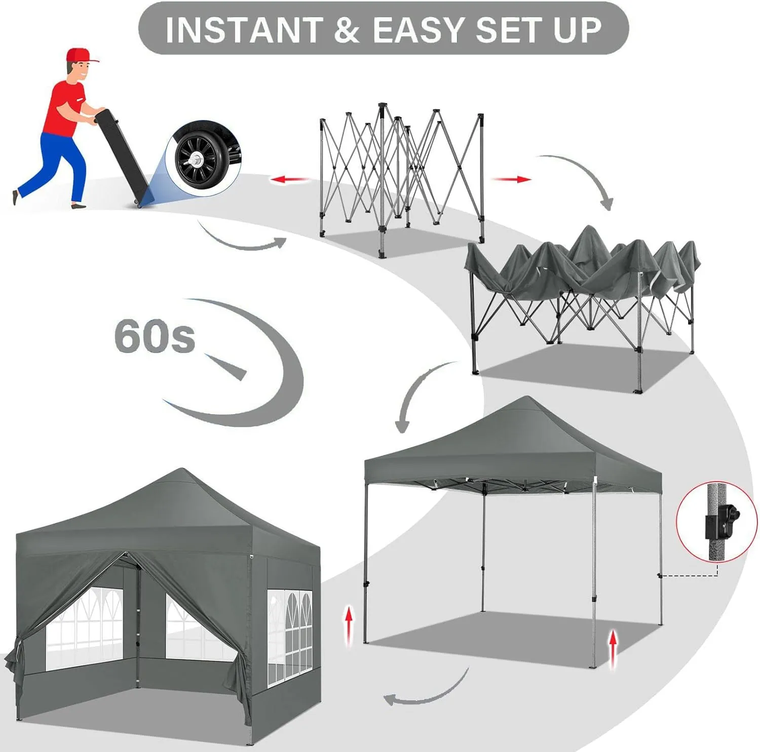 COBIZI 10x10 Pop Up Canopy Tent 10x10 Canopy with 4 Sidewalls Waterproof Heavy Duty Commercial Canopy Tent for Parties Outdoor Tent Garden Gazebo Tent, Carry Bag with Wheel(10x10ft, Gray)