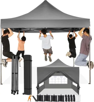 COBIZI 10x10 Pop Up Canopy Tent 10x10 Canopy with 4 Sidewalls Waterproof Heavy Duty Commercial Canopy Tent for Parties Outdoor Tent Garden Gazebo Tent, Carry Bag with Wheel(10x10ft, Gray)