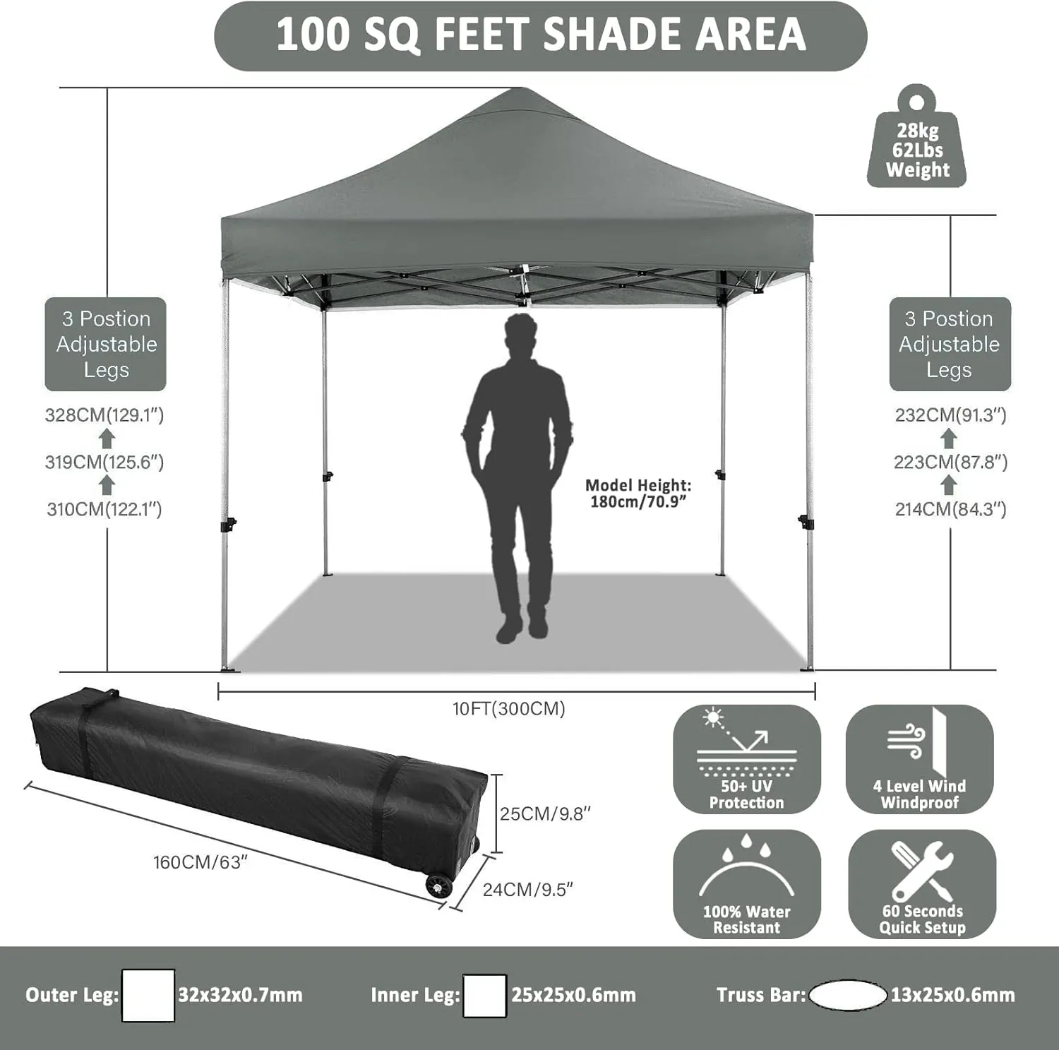 COBIZI 10x10 Pop Up Canopy Tent 10x10 Canopy with 4 Sidewalls Waterproof Heavy Duty Commercial Canopy Tent for Parties Outdoor Tent Garden Gazebo Tent, Carry Bag with Wheel(10x10ft, Gray)