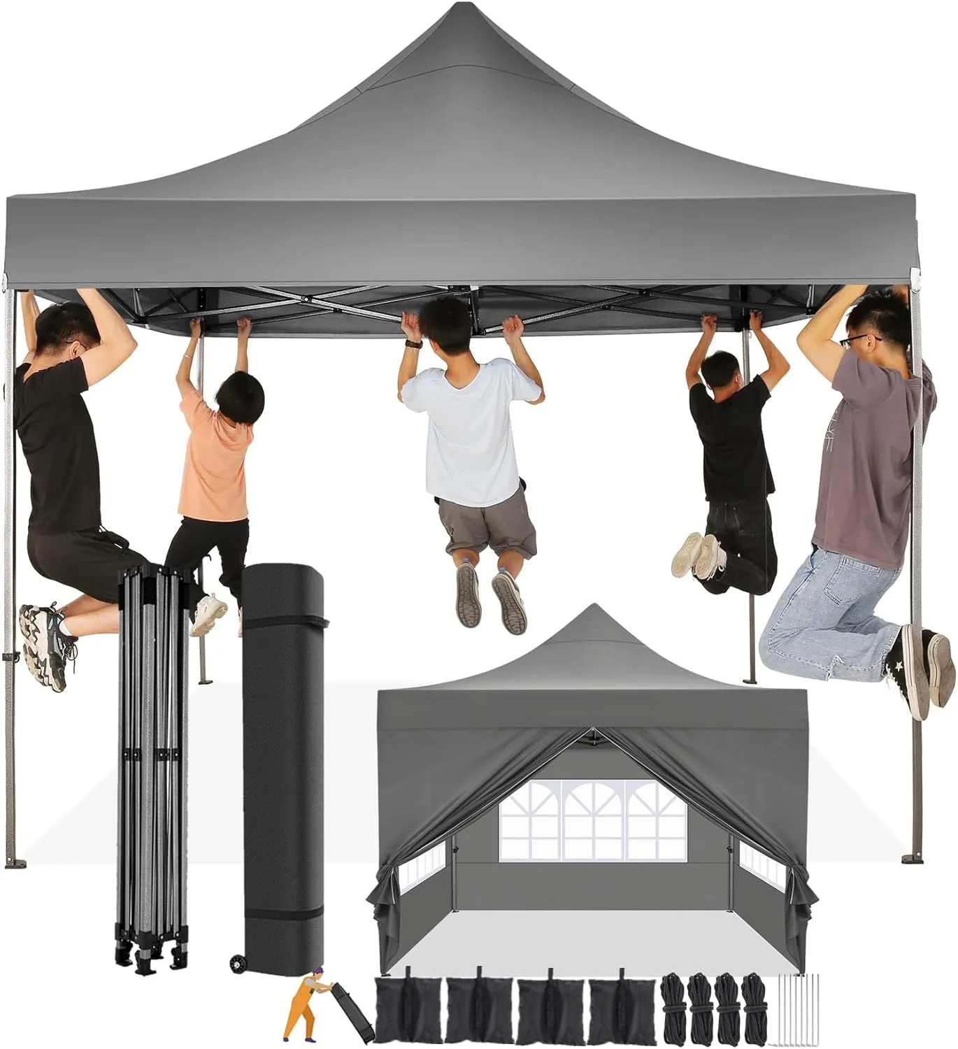 COBIZI 10x10 Pop Up Canopy Tent 10x10 Canopy with 4 Sidewalls Waterproof Heavy Duty Commercial Canopy Tent for Parties Outdoor Tent Garden Gazebo Tent, Carry Bag with Wheel(10x10ft, Gray)