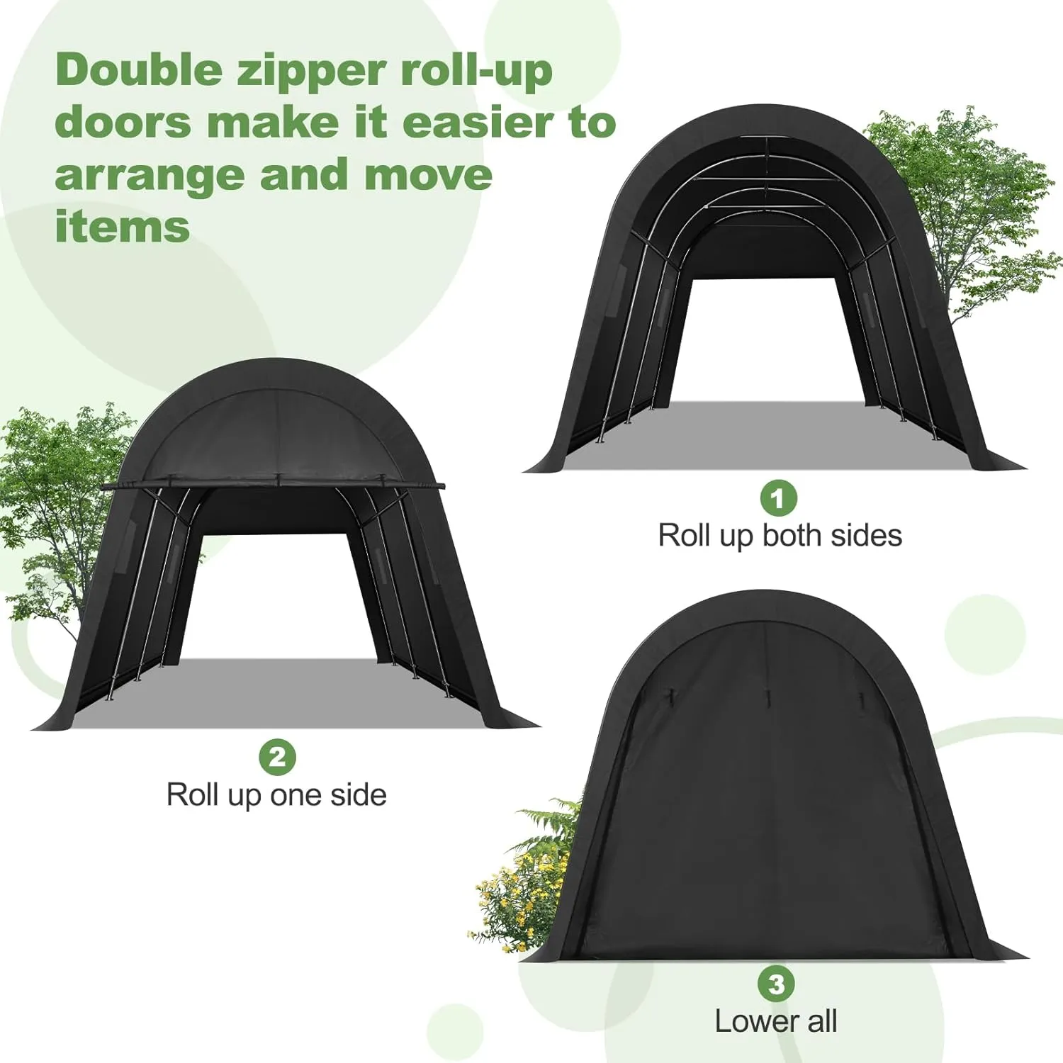 COBIZI 10x15 Carport Canopy Heavy Duty Portable Garage Tent With Double Zippered Roll-up Doors & Vents, Round Style Roof Canopy, Anti-Snow Waterproof for Cars, Boats, Trucks