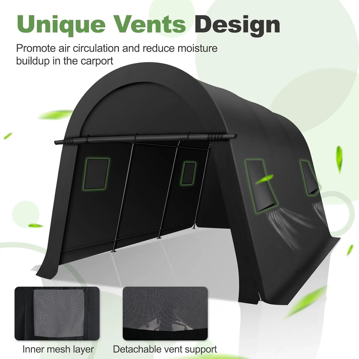 COBIZI 10x15 Carport Canopy Heavy Duty Portable Garage Tent With Double Zippered Roll-up Doors & Vents, Round Style Roof Canopy, Anti-Snow Waterproof for Cars, Boats, Trucks