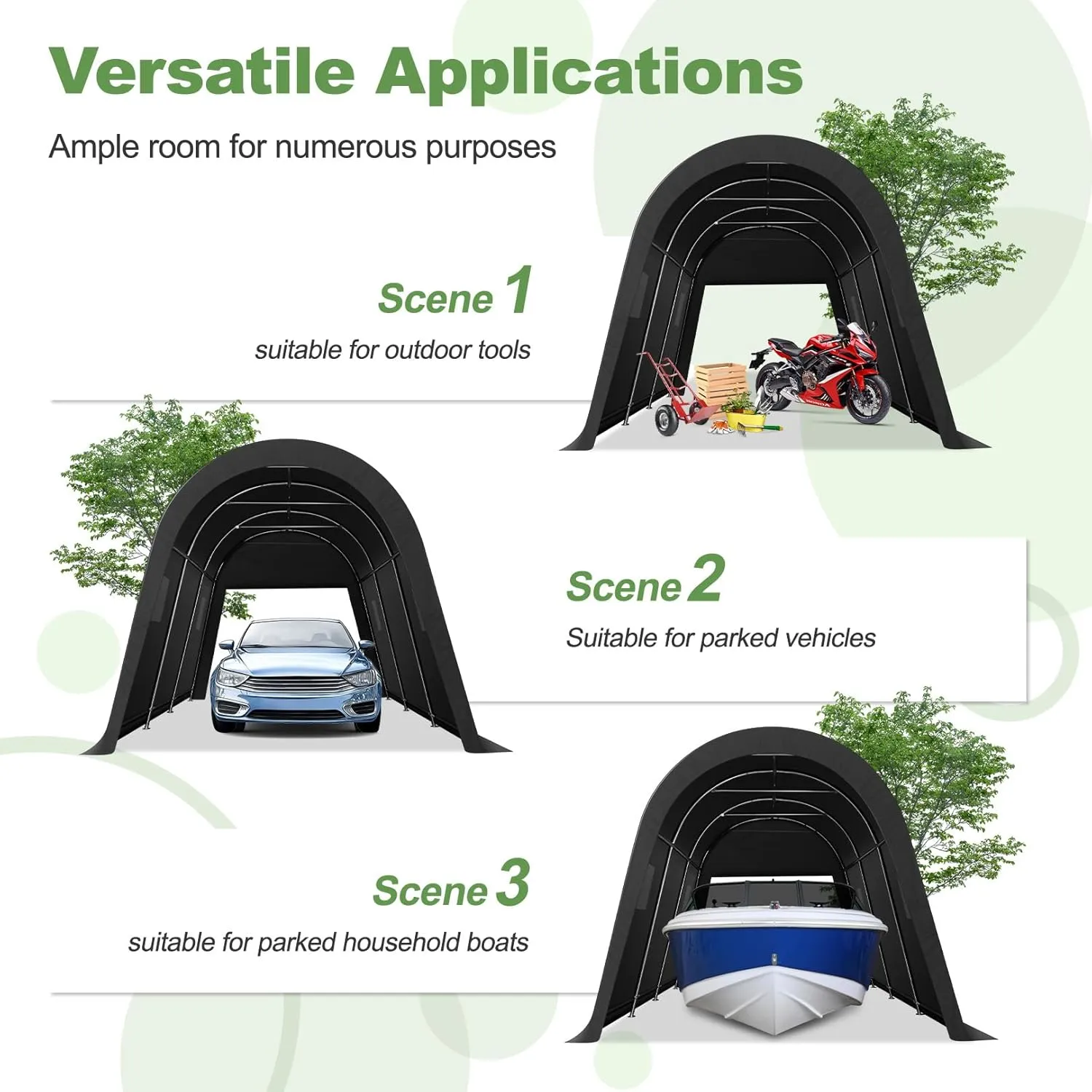 COBIZI 10x15 Carport Canopy Heavy Duty Portable Garage Tent With Double Zippered Roll-up Doors & Vents, Round Style Roof Canopy, Anti-Snow Waterproof for Cars, Boats, Trucks