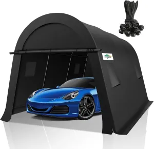 COBIZI 10x15 Carport Canopy Heavy Duty Portable Garage Tent With Double Zippered Roll-up Doors & Vents, Round Style Roof Canopy, Anti-Snow Waterproof for Cars, Boats, Trucks