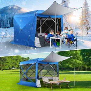 COBIZI 12x12 Pop up Gazebo Screen House Tent for Camping, Outdoor Canopy Tent with Removable Roof&Sidewalls, Portable Hub Tent with Carrying Bag and Ground Stakes, Blue(Upgraded 2.0)