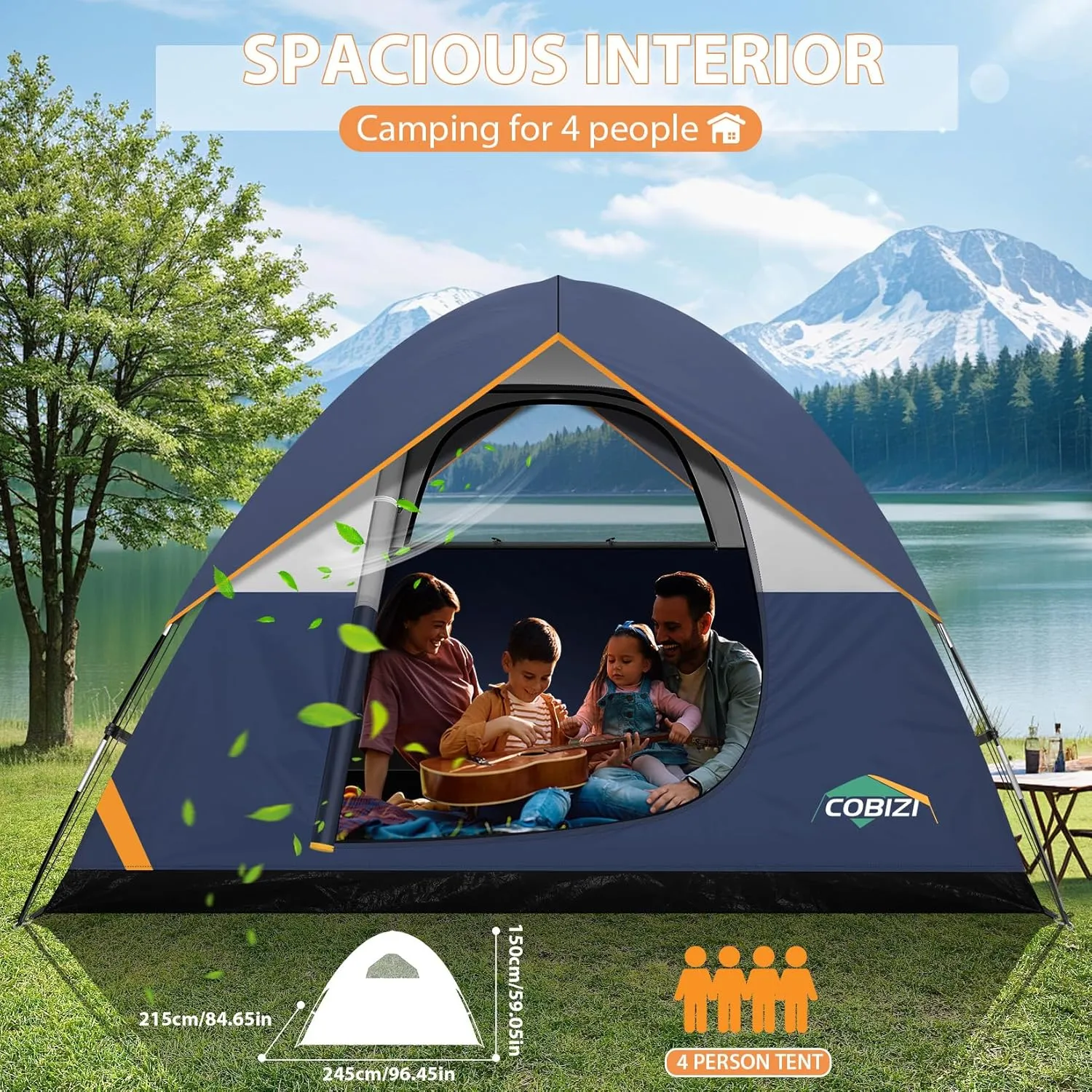 COBIZI Tents for Camping 4/6 Person Camping Tent with Rainfly and Screen, Easy Setup Lightweight Portable Waterproof Outdoor Tent with Carry Bag for Backpacking, Hiking, Family Travel