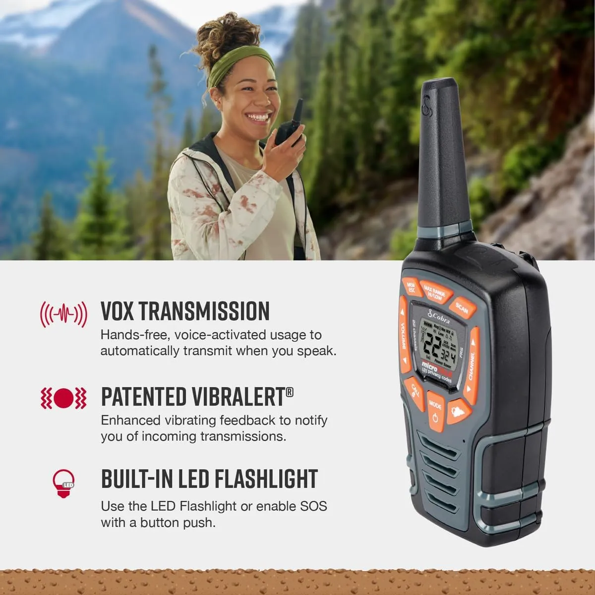 Cobra ACXT545 Weather-Resistant Walkie Talkies - Rechargeable, 22 Channels, Long Range 28-Mile Two-Way Radio Set (2-Pack)