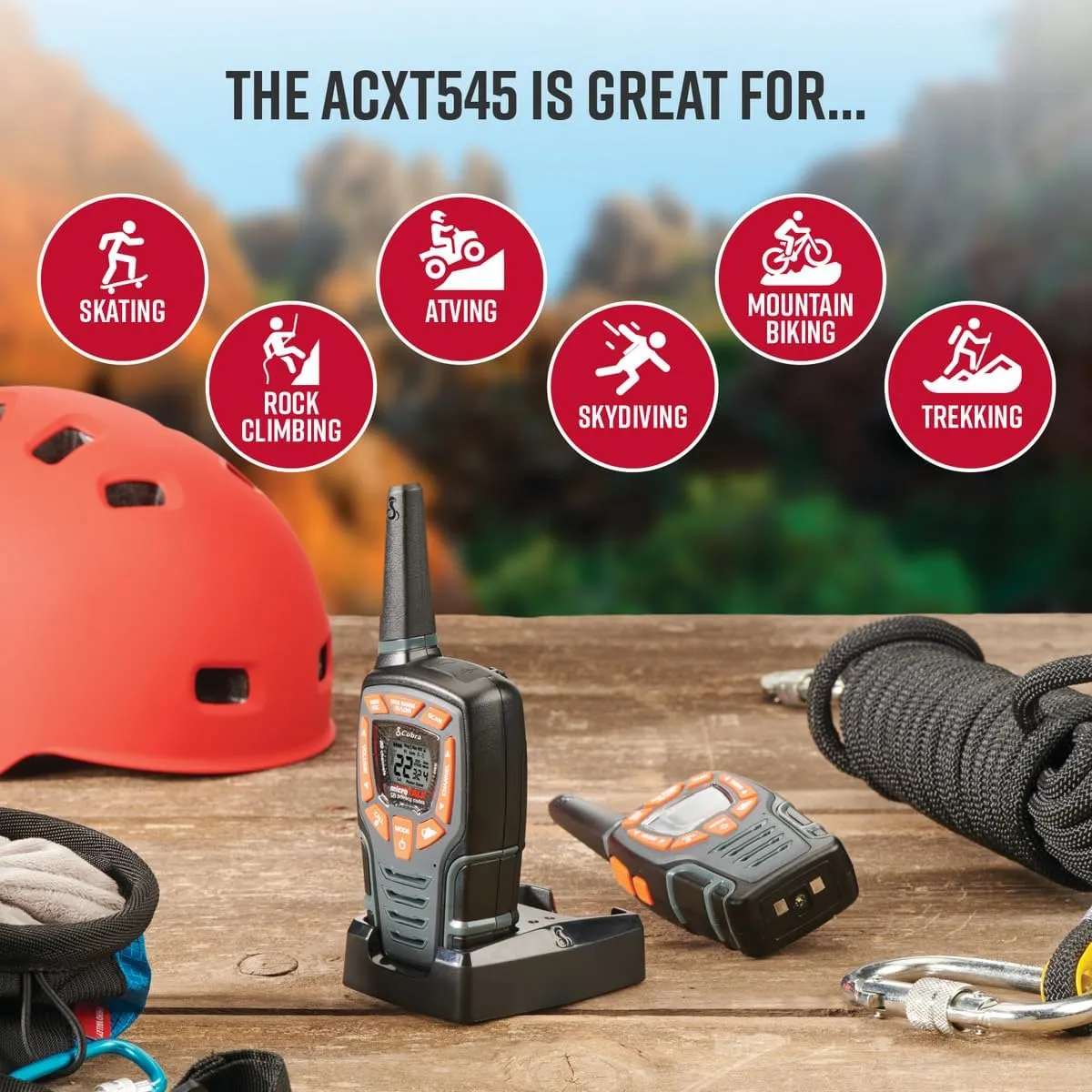 Cobra ACXT545 Weather-Resistant Walkie Talkies - Rechargeable, 22 Channels, Long Range 28-Mile Two-Way Radio Set (2-Pack)