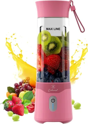 COKUNST 18oz Portable Blender, USB Rechargeable Personal Size Blenders, Smoothie Blender with 6 Blades for Protein & Shakes, Mini juicer with Extra Handle Lid for Travel Sports Outgoing-Pink