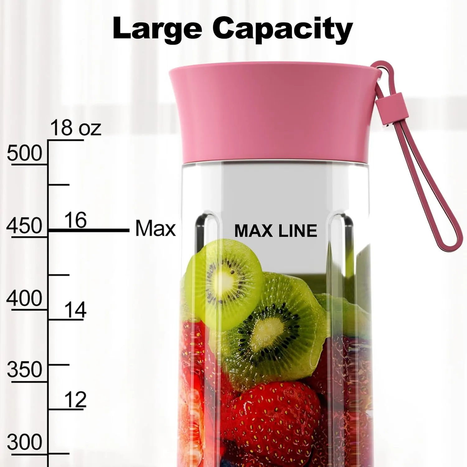 COKUNST 18oz Portable Blender, USB Rechargeable Personal Size Blenders, Smoothie Blender with 6 Blades for Protein & Shakes, Mini juicer with Extra Handle Lid for Travel Sports Outgoing-Pink