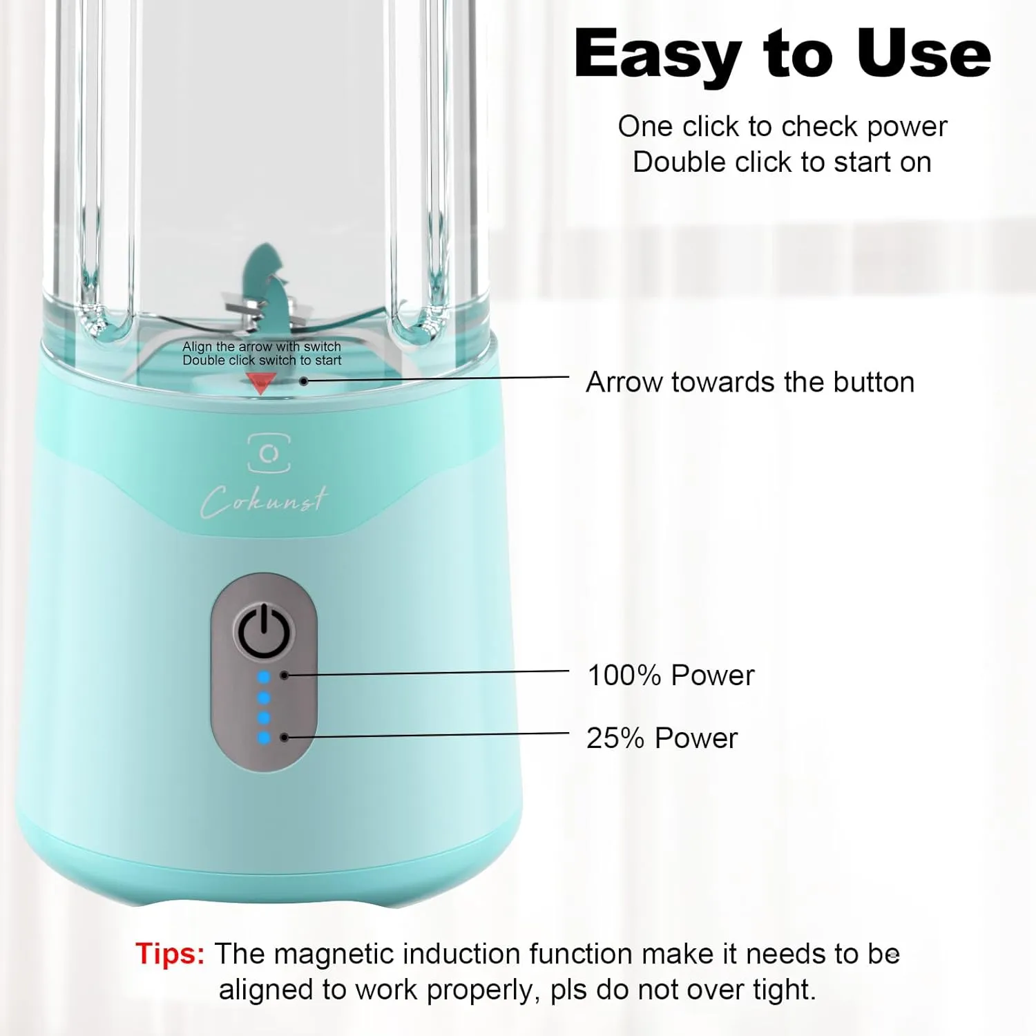 COKUNST 18oz Portable Blender, USB Rechargeable Personal Size Blenders, Smoothie Blender with 6 Blades for Protein & Shakes, Mini juicer with Extra Handle Lid for Travel Sports Outgoing
