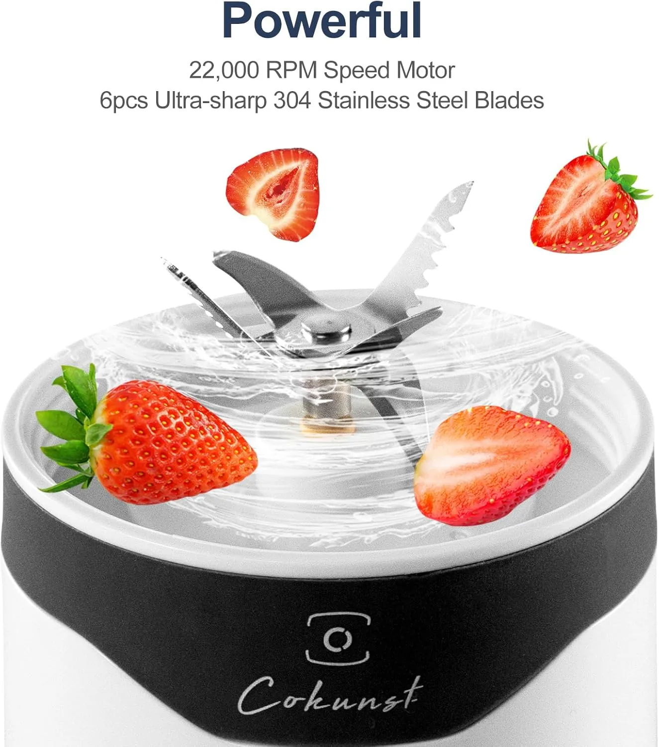 COKUNST 18oz Portable Blender with 6 Blades for Protein & Shakes, USB Rechargeable Juices Mixer, Small Blender with Extra Handle Lid for Travel Sports Outgoing-Black