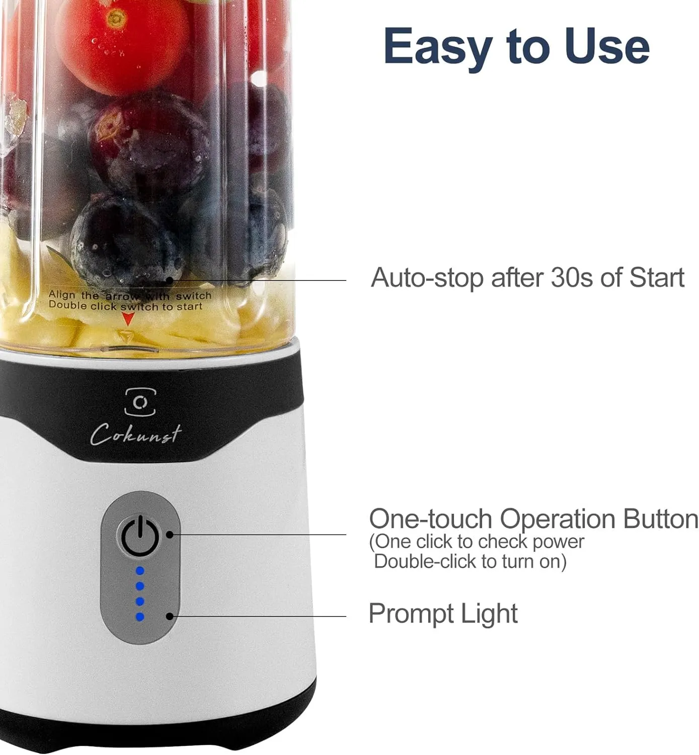 COKUNST 18oz Portable Blender with 6 Blades for Protein & Shakes, USB Rechargeable Juices Mixer, Small Blender with Extra Handle Lid for Travel Sports Outgoing-Black