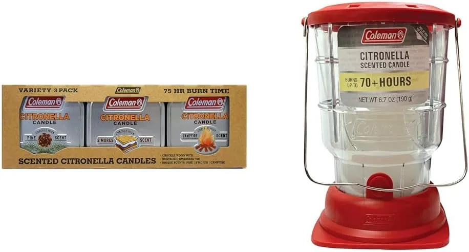 Coleman 3-Pack Scented Citronella Candles and 70  Hour Outdoor Candle Lantern Camping Bundle