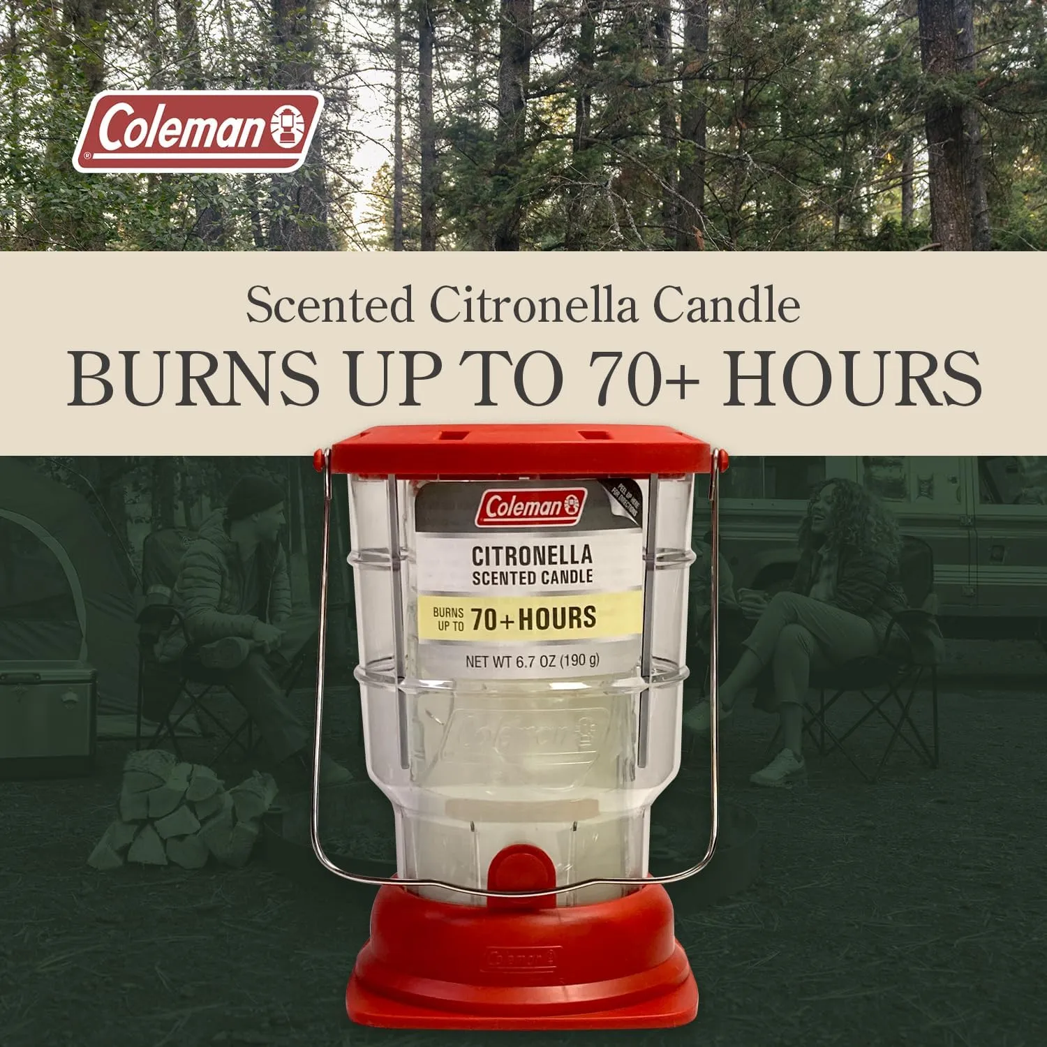 Coleman 3-Pack Scented Citronella Candles and 70  Hour Outdoor Candle Lantern Camping Bundle
