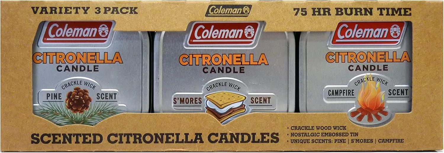Coleman 3-Pack Scented Citronella Candles and 70  Hour Outdoor Candle Lantern Camping Bundle