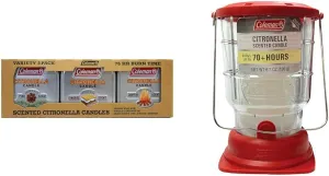 Coleman 3-Pack Scented Citronella Candles and 70  Hour Outdoor Candle Lantern Camping Bundle