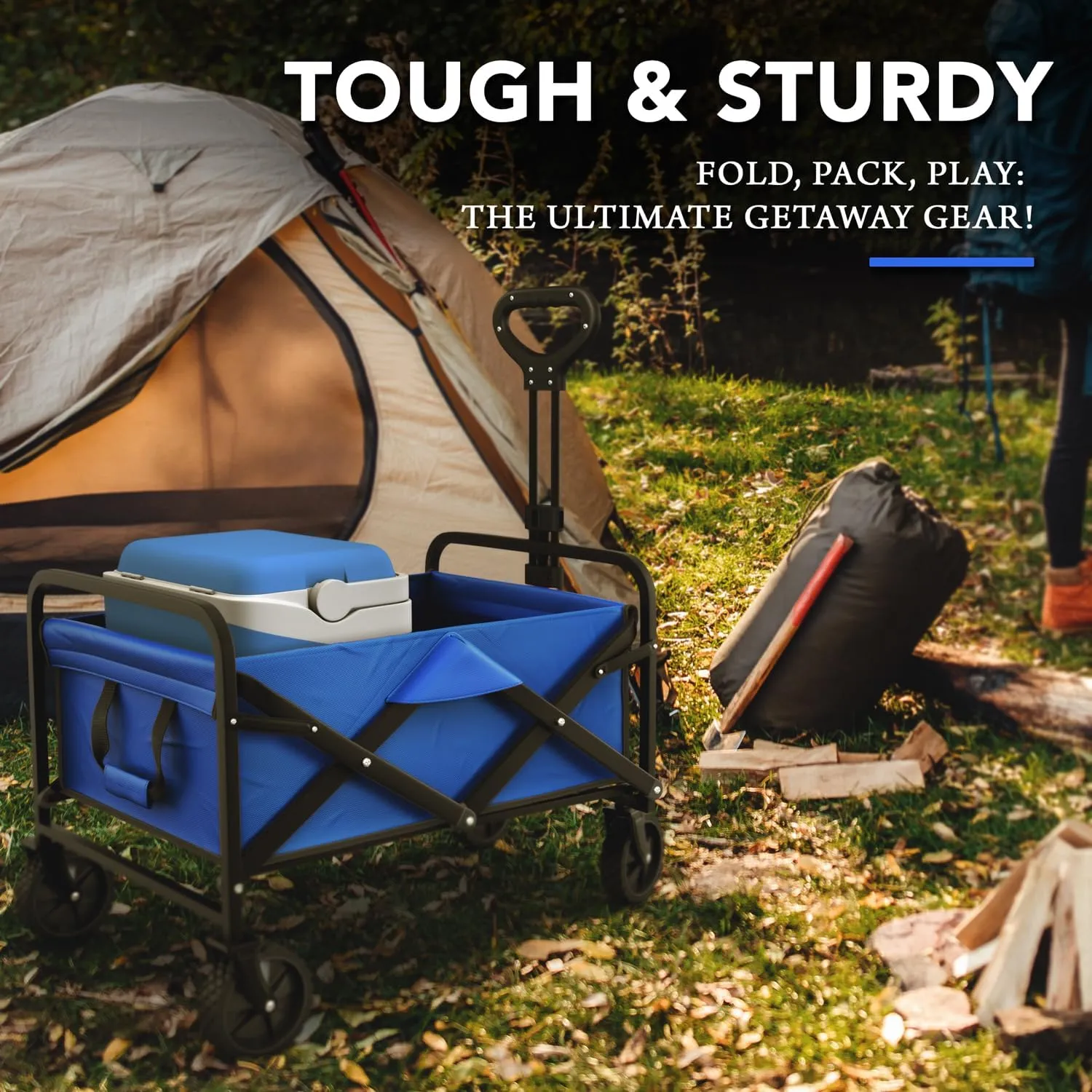 Collapsible Foldable Heavy Duty Utility Wagon Cart with Larger Capacity - Perfect for Shopping, Sports Events, Grocery, Moving, Camping, Laundry, Beach - Blue