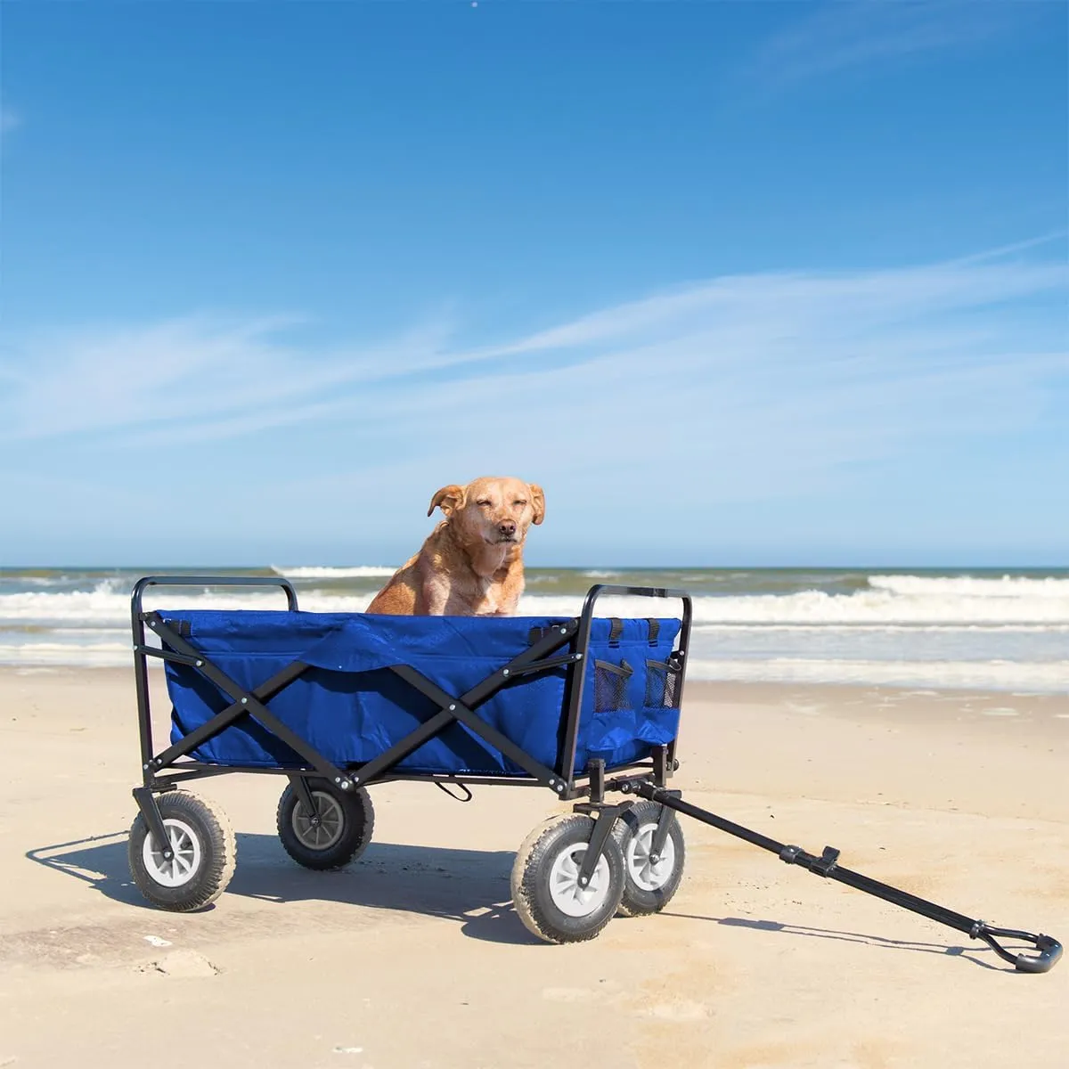 Collapsible Foldable Heavy Duty Utility Wagon Cart with Larger Capacity - Perfect for Shopping, Sports Events, Grocery, Moving, Camping, Laundry, Beach - Blue