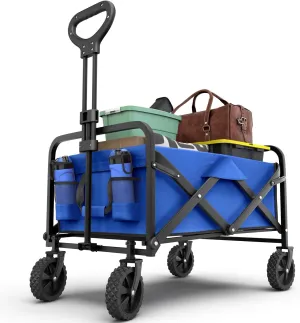 Collapsible Foldable Heavy Duty Utility Wagon Cart with Larger Capacity - Perfect for Shopping, Sports Events, Grocery, Moving, Camping, Laundry, Beach - Blue
