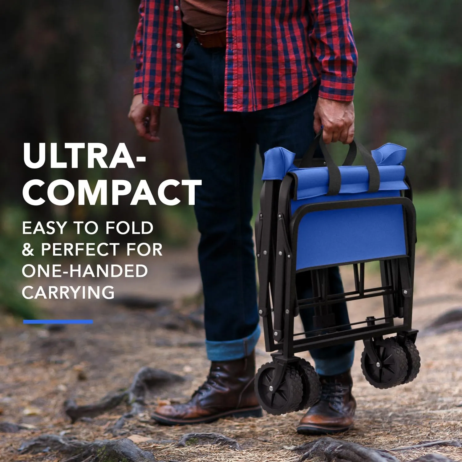 Collapsible Foldable Heavy Duty Utility Wagon Cart with Larger Capacity - Perfect for Shopping, Sports Events, Grocery, Moving, Camping, Laundry, Beach - Blue