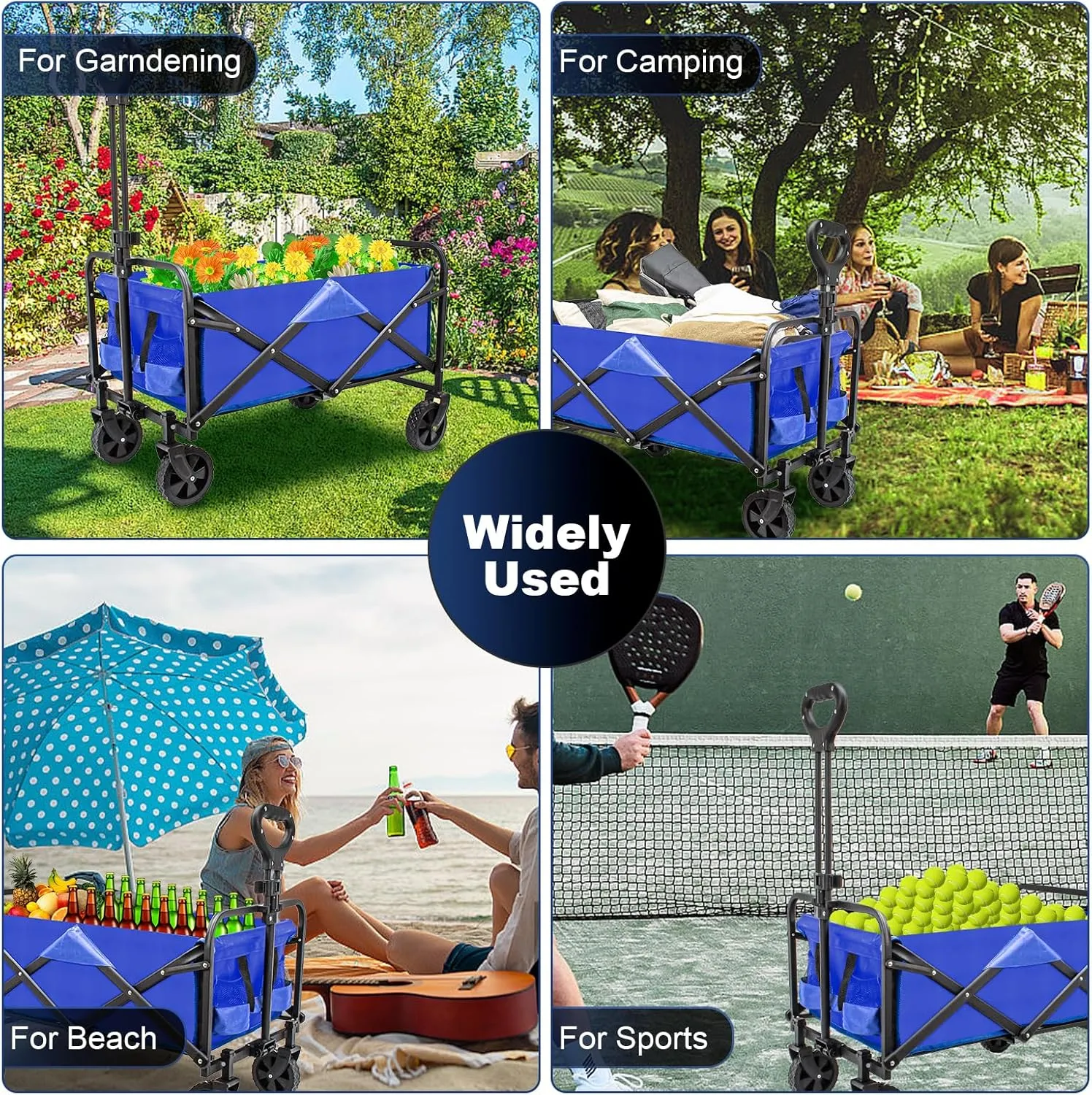 Collapsible Foldable Wagon, Beach & Utility Folding Grocery Cart for Camping, Sports & Outdoor Activities (Blue)