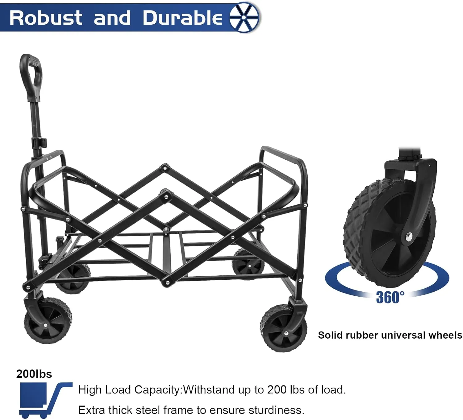 Collapsible Foldable Wagon, Beach & Utility Folding Grocery Cart for Camping, Sports & Outdoor Activities (Blue)