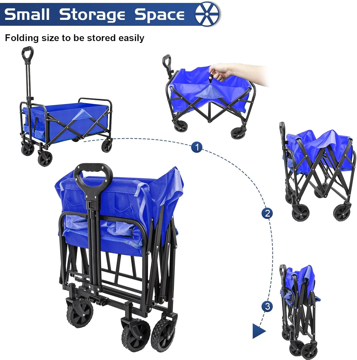 Collapsible Foldable Wagon, Beach & Utility Folding Grocery Cart for Camping, Sports & Outdoor Activities (Blue)