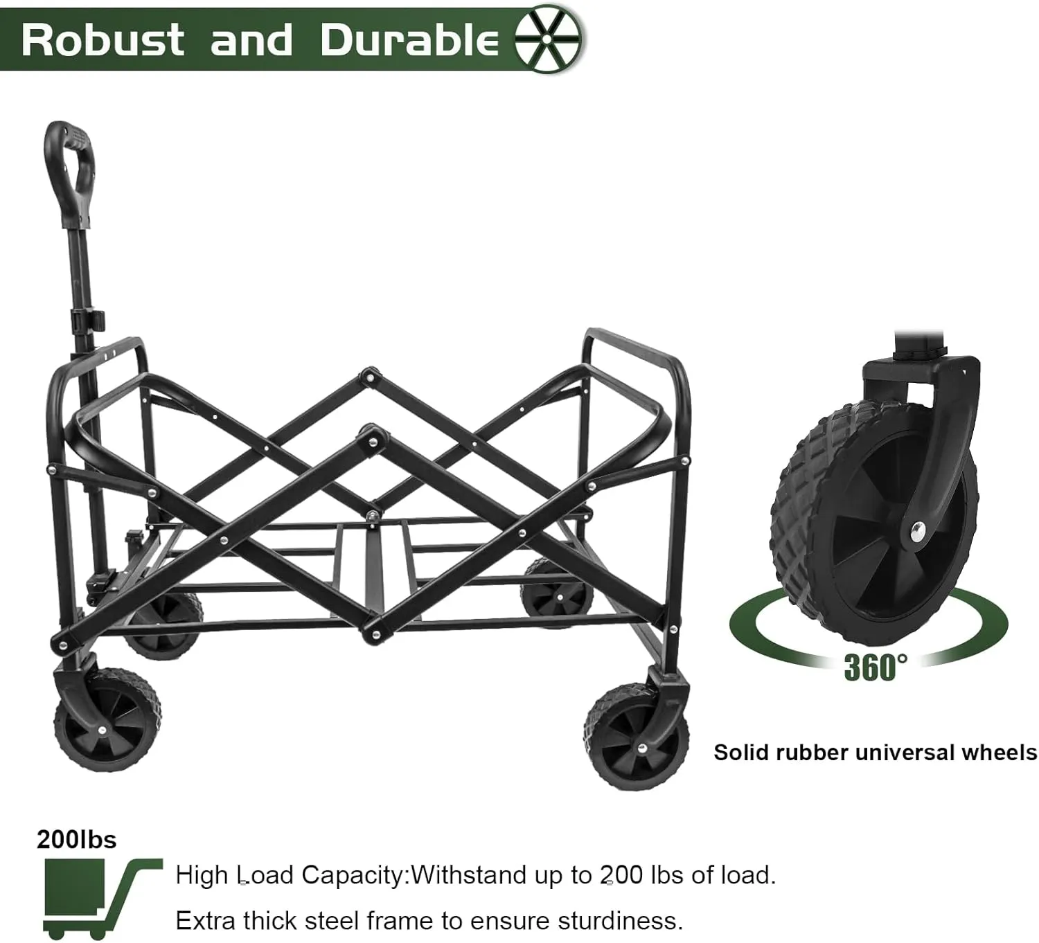 Collapsible Foldable Wagon, Heavy Duty Beach & Utility Folding Cart for Camping, Sports & Outdoor Activities (Green)