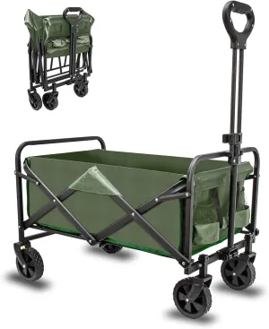 Collapsible Foldable Wagon, Heavy Duty Beach & Utility Folding Cart for Camping, Sports & Outdoor Activities (Green)