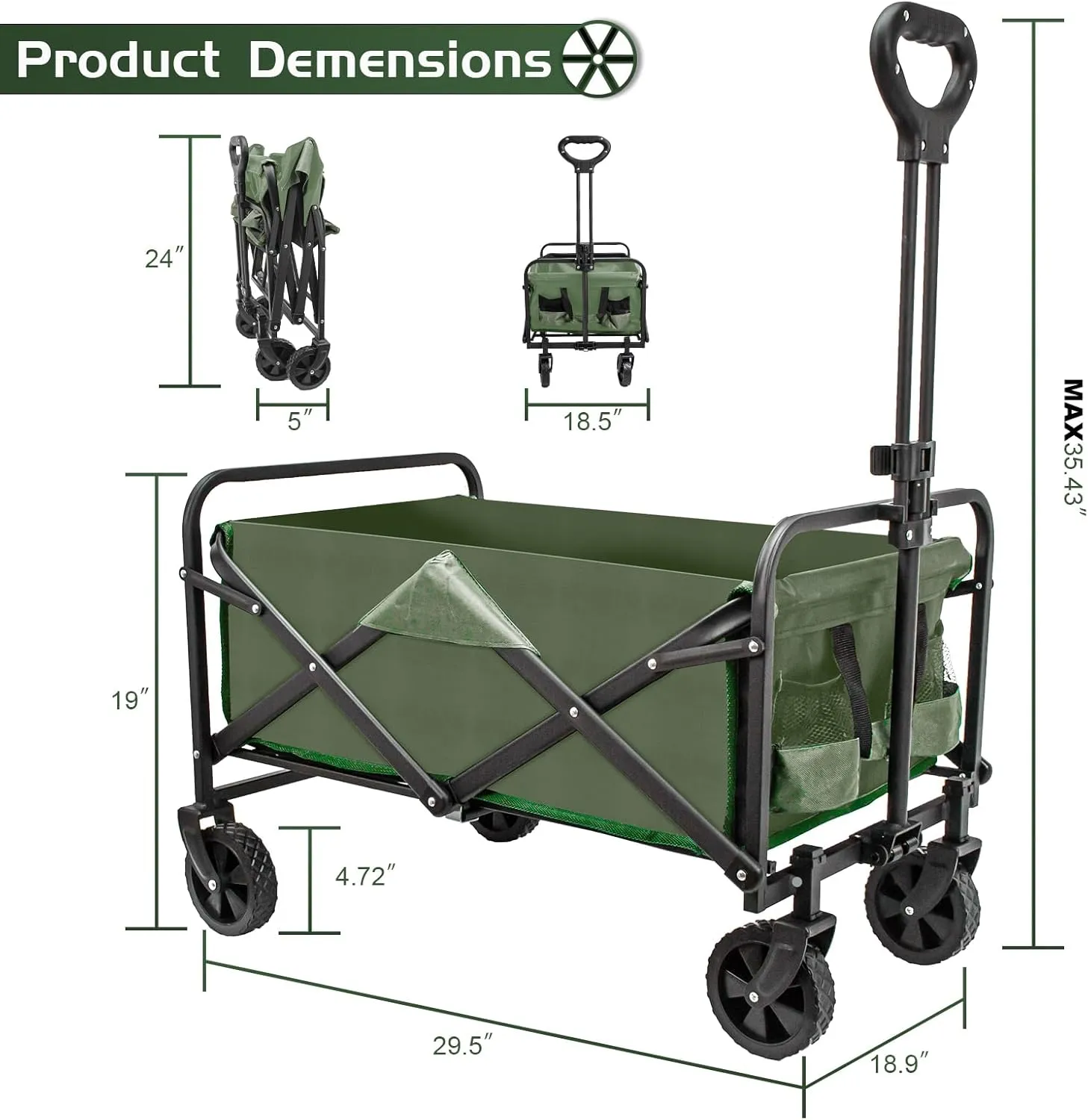 Collapsible Foldable Wagon, Heavy Duty Beach & Utility Folding Cart for Camping, Sports & Outdoor Activities (Green)