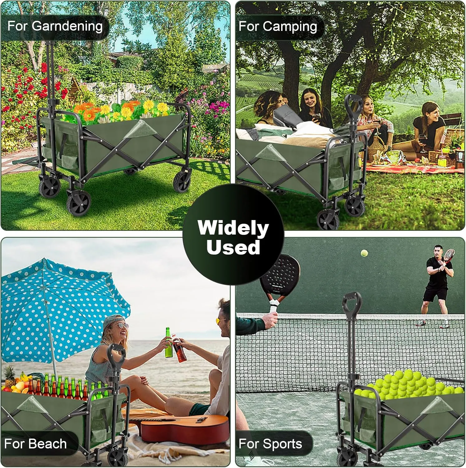 Collapsible Foldable Wagon, Heavy Duty Beach & Utility Folding Cart for Camping, Sports & Outdoor Activities (Green)