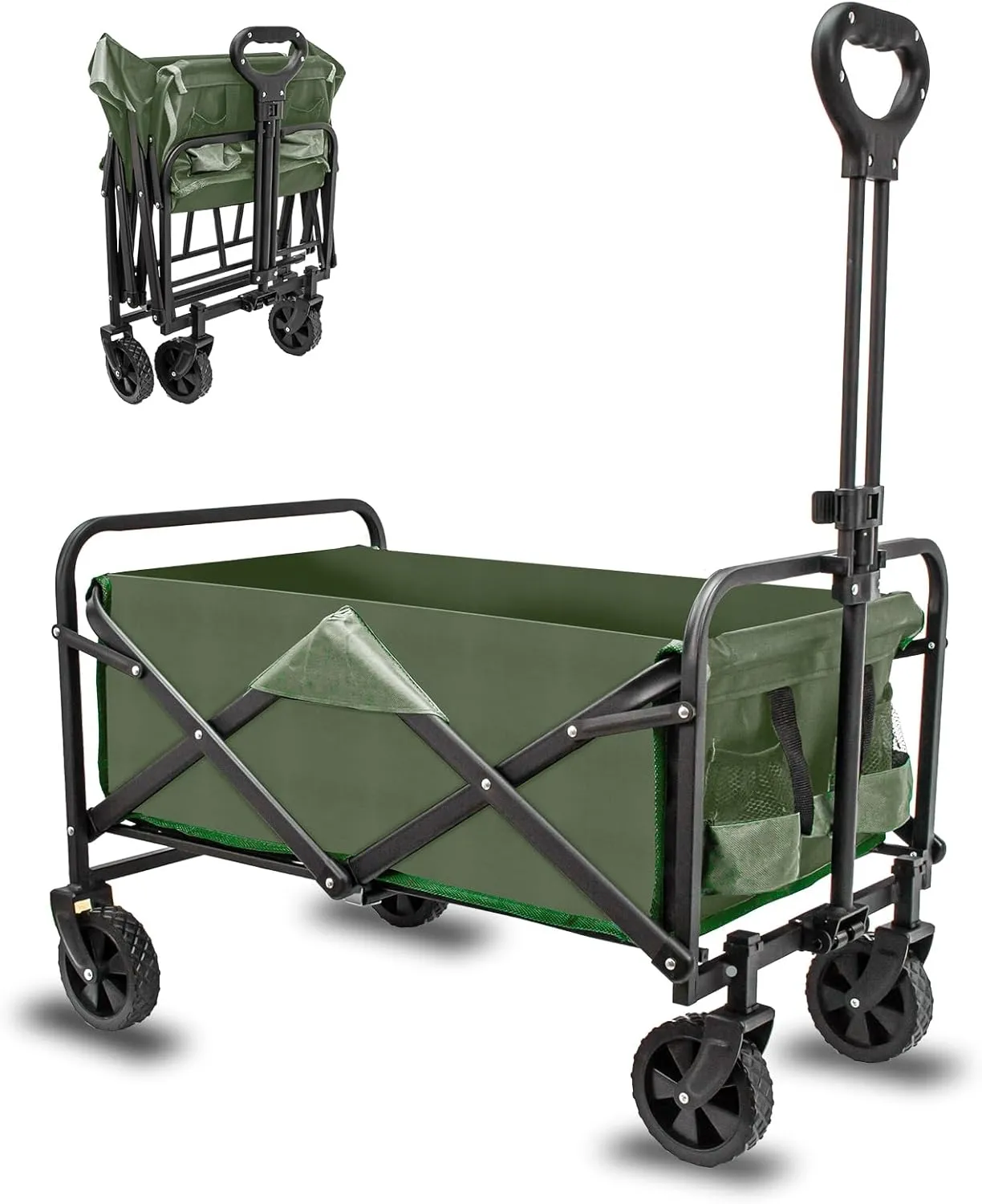 Collapsible Foldable Wagon, Heavy Duty Beach & Utility Folding Cart for Camping, Sports & Outdoor Activities (Green)