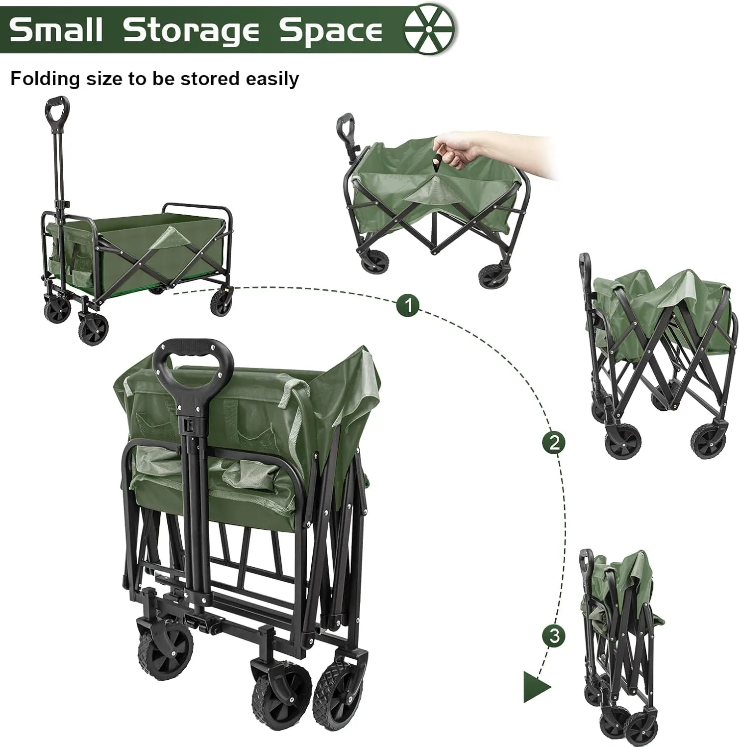 Collapsible Foldable Wagon, Heavy Duty Beach & Utility Folding Cart for Camping, Sports & Outdoor Activities (Green)
