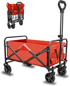 Collapsible Foldable Wagon,Beach Wagon Cart Heavy Duty with Wheels Foldable,Utility Folding Grocery Wagon for Camping Sports Outdoor Activities(Blue)
