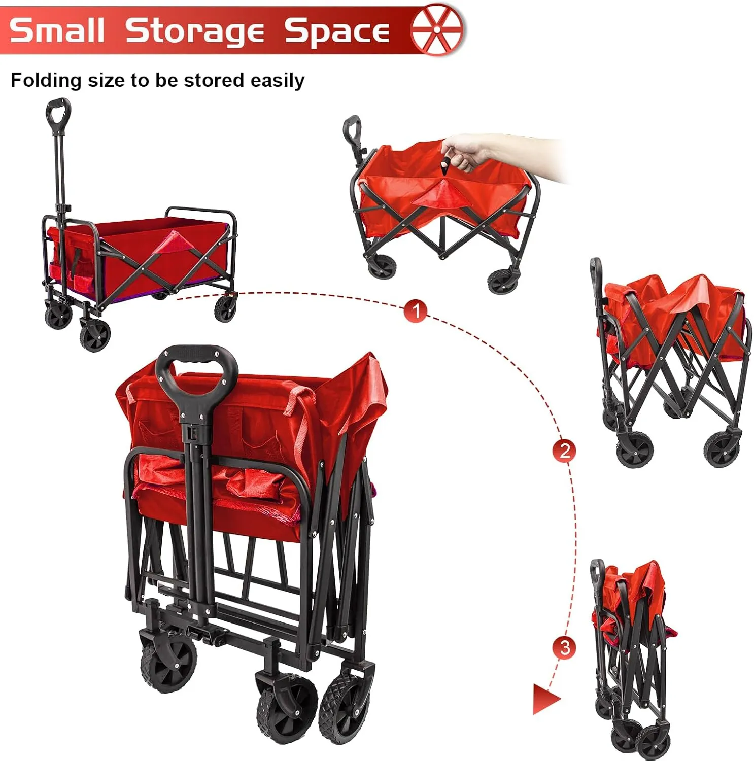 Collapsible Foldable Wagon,Beach Wagon Cart Heavy Duty with Wheels Foldable,Utility Folding Grocery Wagon for Camping Sports Outdoor Activities(Blue)