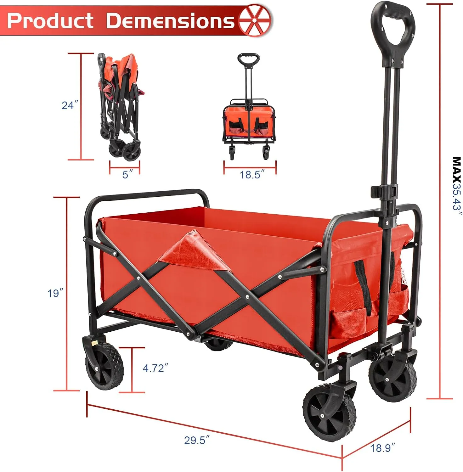 Collapsible Foldable Wagon,Beach Wagon Cart Heavy Duty with Wheels Foldable,Utility Folding Grocery Wagon for Camping Sports Outdoor Activities(Blue)