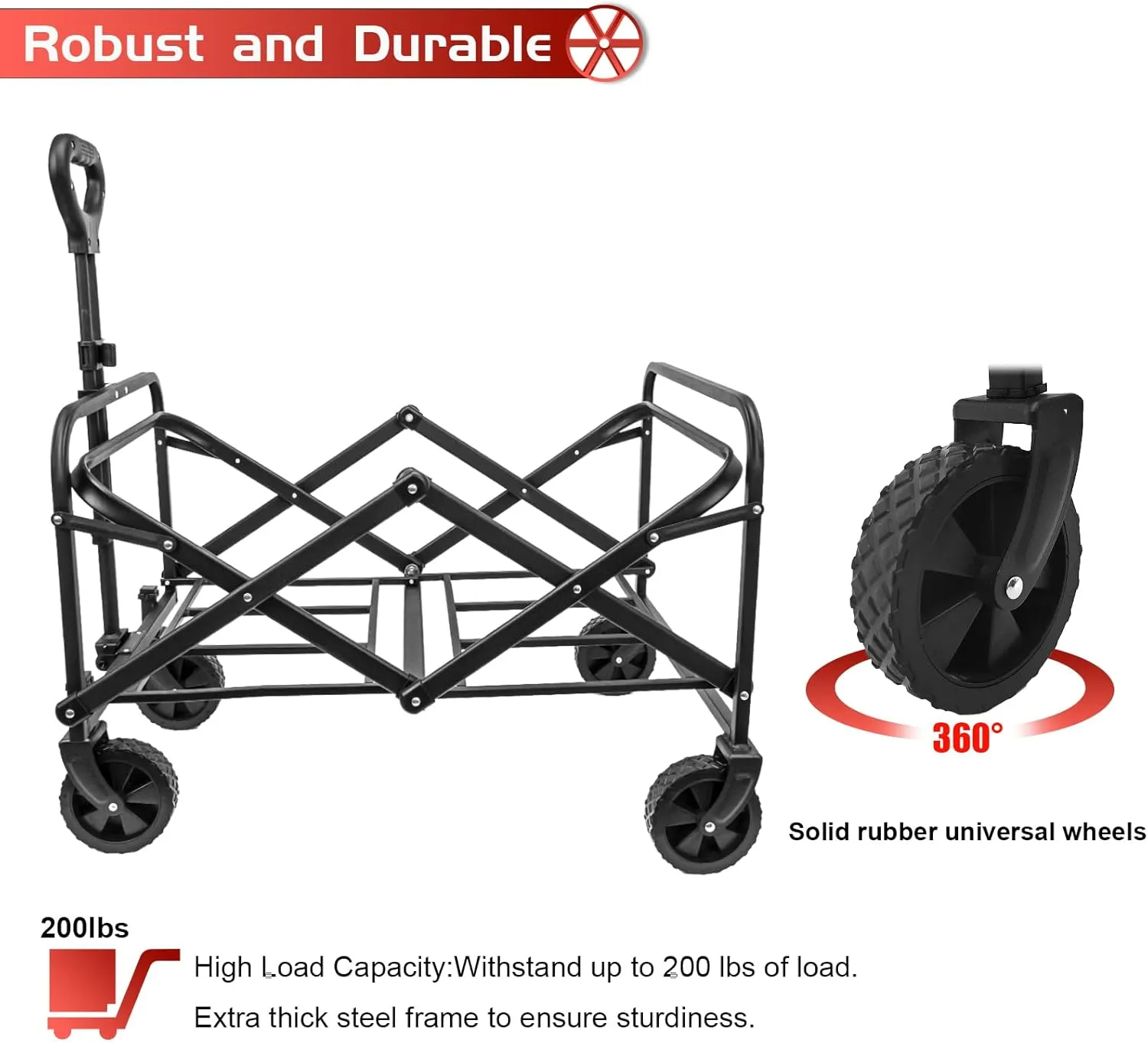 Collapsible Foldable Wagon,Beach Wagon Cart Heavy Duty with Wheels Foldable,Utility Folding Grocery Wagon for Camping Sports Outdoor Activities(Blue)