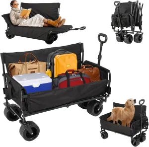Collapsible Folding Wagon, 440LBS Heavy Duty Utility Carts,Reclining Camper, Expandable Storage, Padded and Wheeled, All Terrain Wheels, Great for Camping, Outdoors, Shopping, Portable