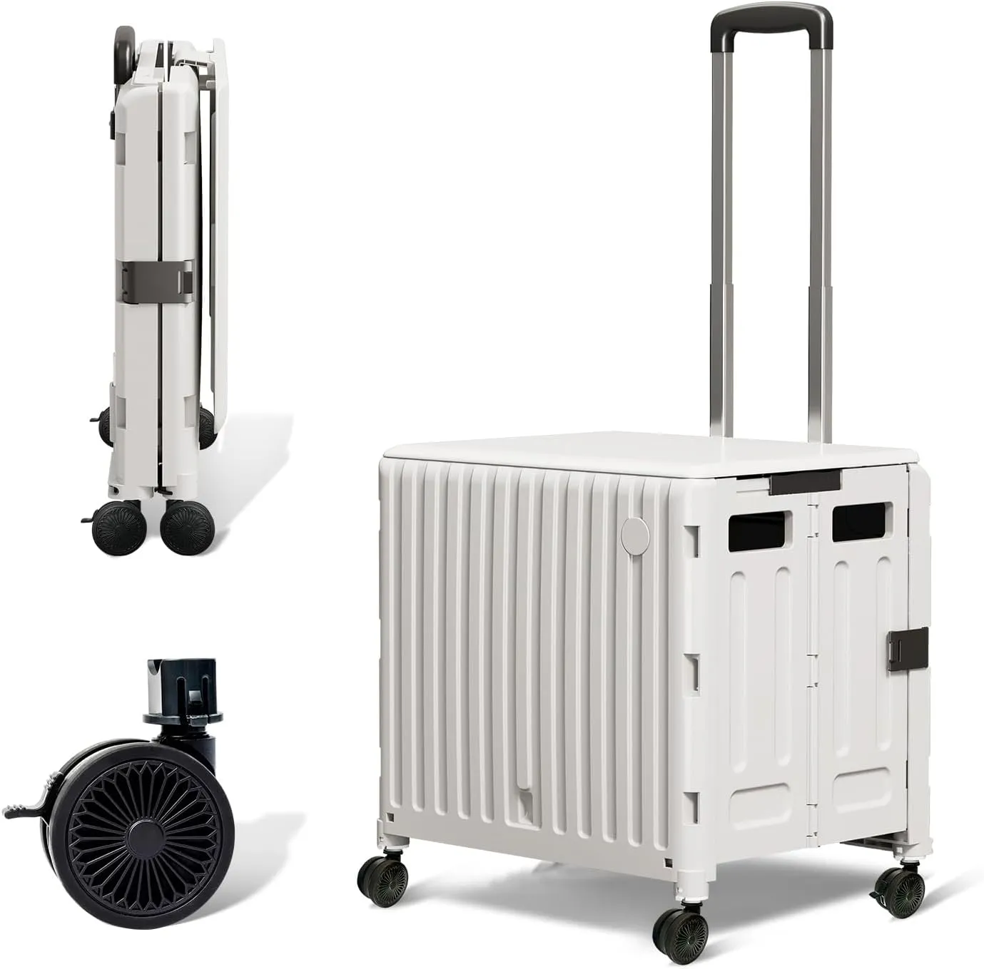 Collapsible Rolling Cart with Stair Climbing:Wheels Foldable Teacher Crate for Files Groceries & Trade Shows All-Terrain Office Cart with Lid Basket Handle & Durable Steel Frame