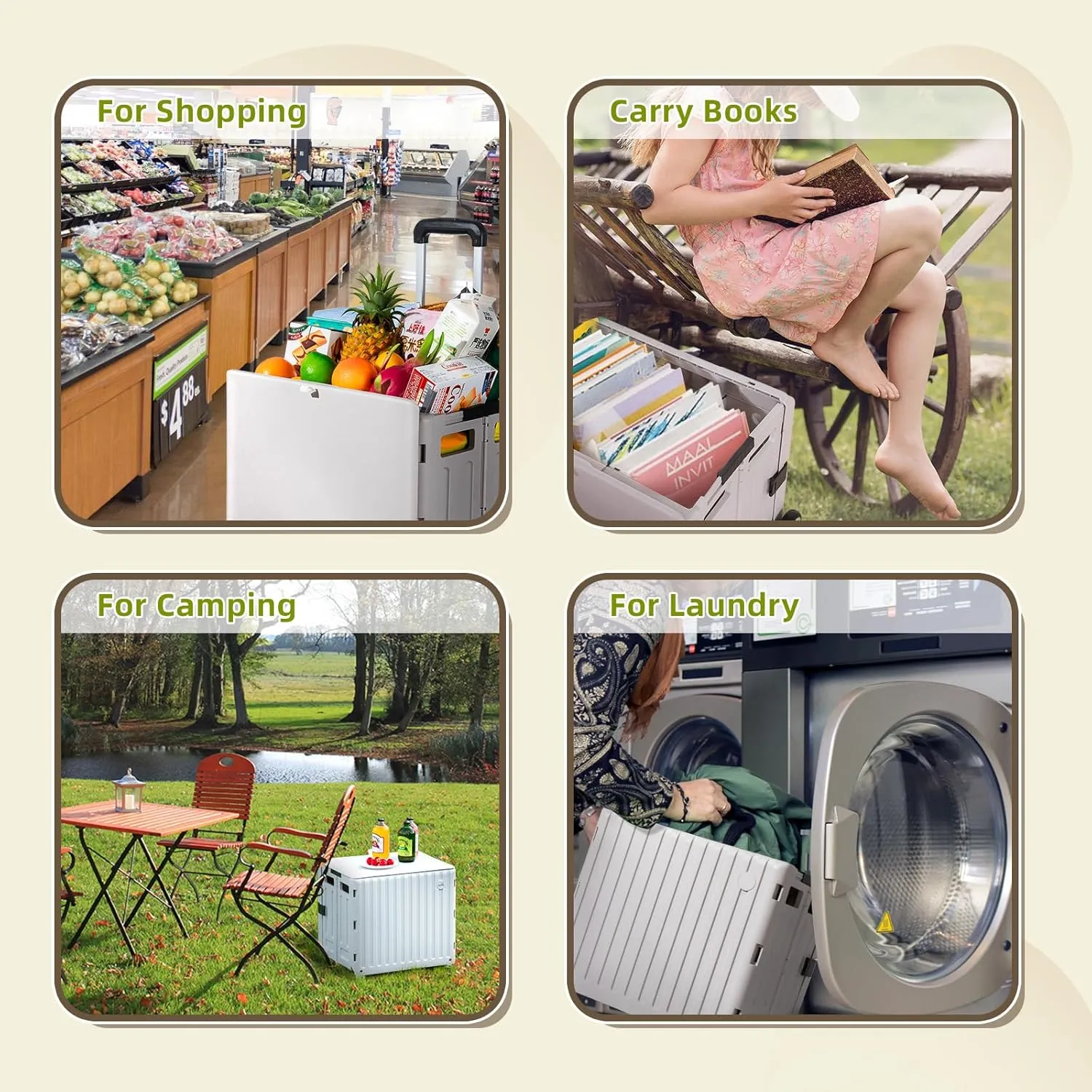 Collapsible Rolling Cart with Stair Climbing:Wheels Foldable Teacher Crate for Files Groceries & Trade Shows All-Terrain Office Cart with Lid Basket Handle & Durable Steel Frame