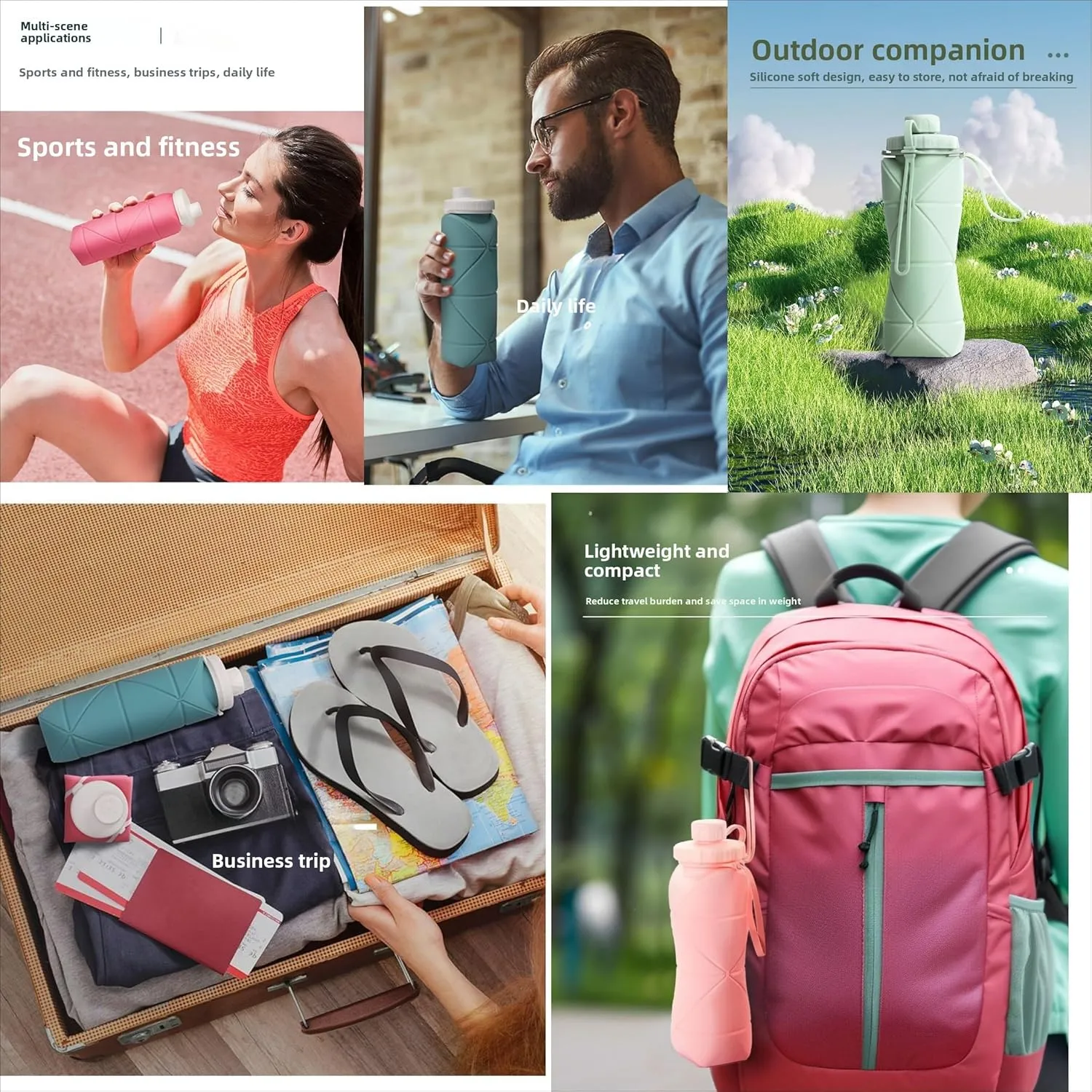 Collapsible Silicone Travel Water Bottle A Portable Telescopic Water Bottle Ideal for Hiking, Mountaineering, Camping and Sports Reusable and Leakproof (Color 5)
