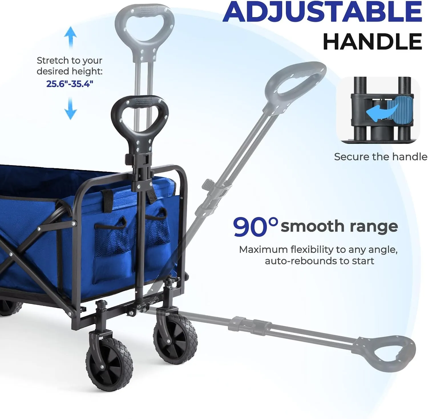 Collapsible Wagon 220 lbs, Heavy Duty Wagon Carts Foldable, Portable Wagons for Groceries, Beach Cart with All-Terrain Wheels & Drink Holders, Utility Wagons for Shopping, Sports, Camping, Blue