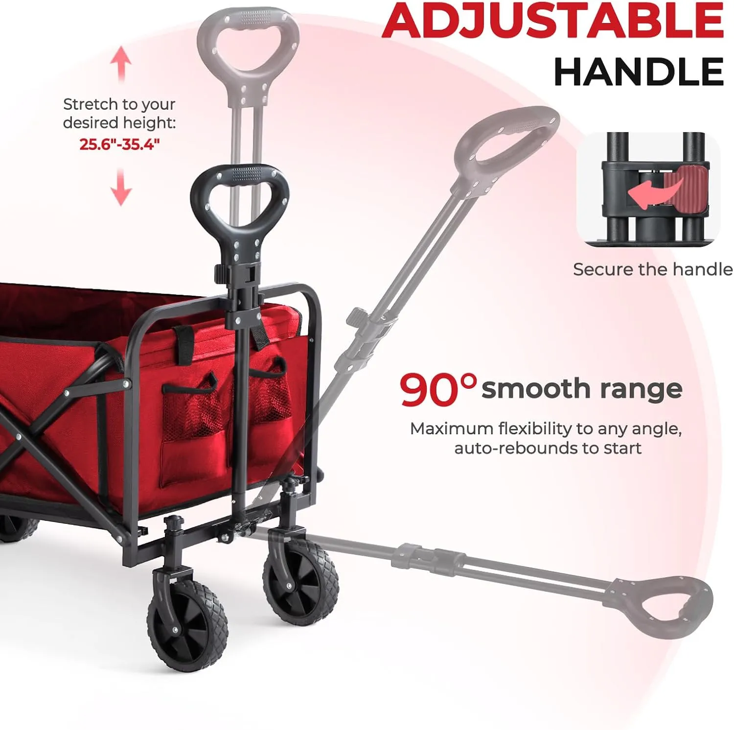 Collapsible Wagon 220 lbs, Heavy Duty Wagon Carts Foldable, Portable Wagons for Groceries, Beach Cart with All-Terrain Wheels & Drink Holders, Utility Wagons for Shopping, Sports, Camping, Red